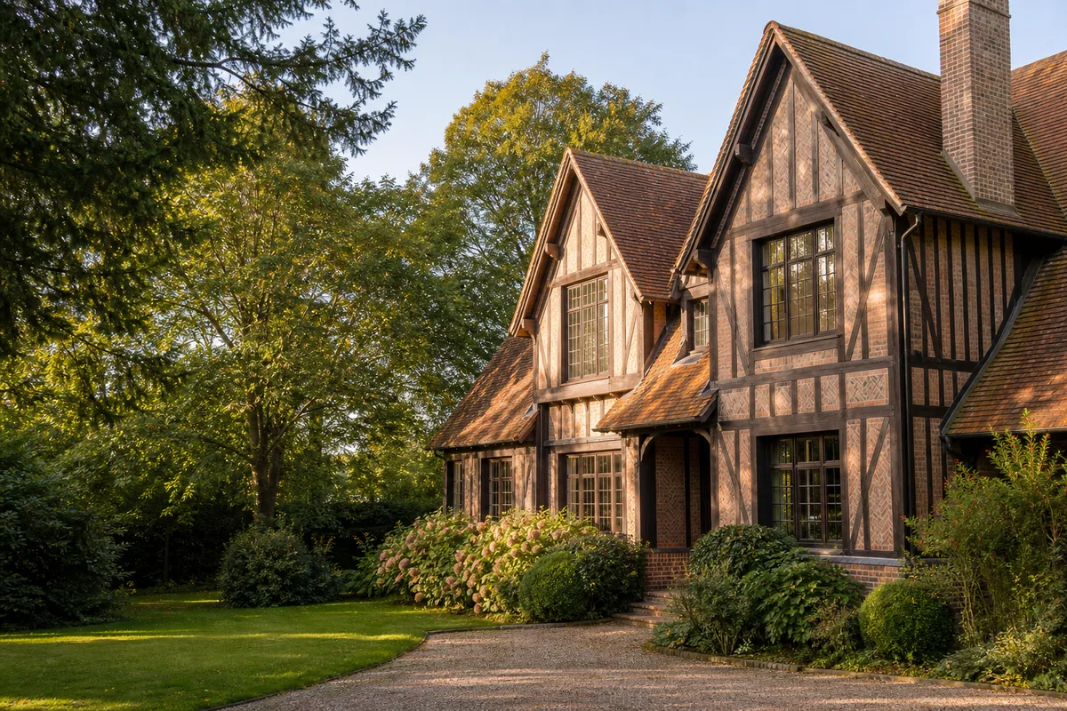 Villa normande à colombages du haut Trouville sous une lumière franche de fin d’après-midi